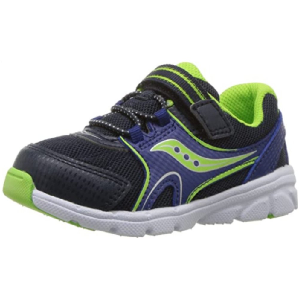 NEW Saucony Kid Baby Vortex Sneakers Black Blue Lime Strap Elastic Active Shoe